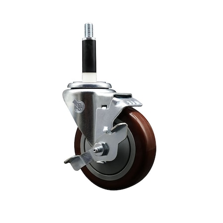 Service Caster 4'' Maroon Poly Swivel 7/8'' Expanding Stem Caster with Brake SCC-EX20S414-PPUB-MRN-TLB-78